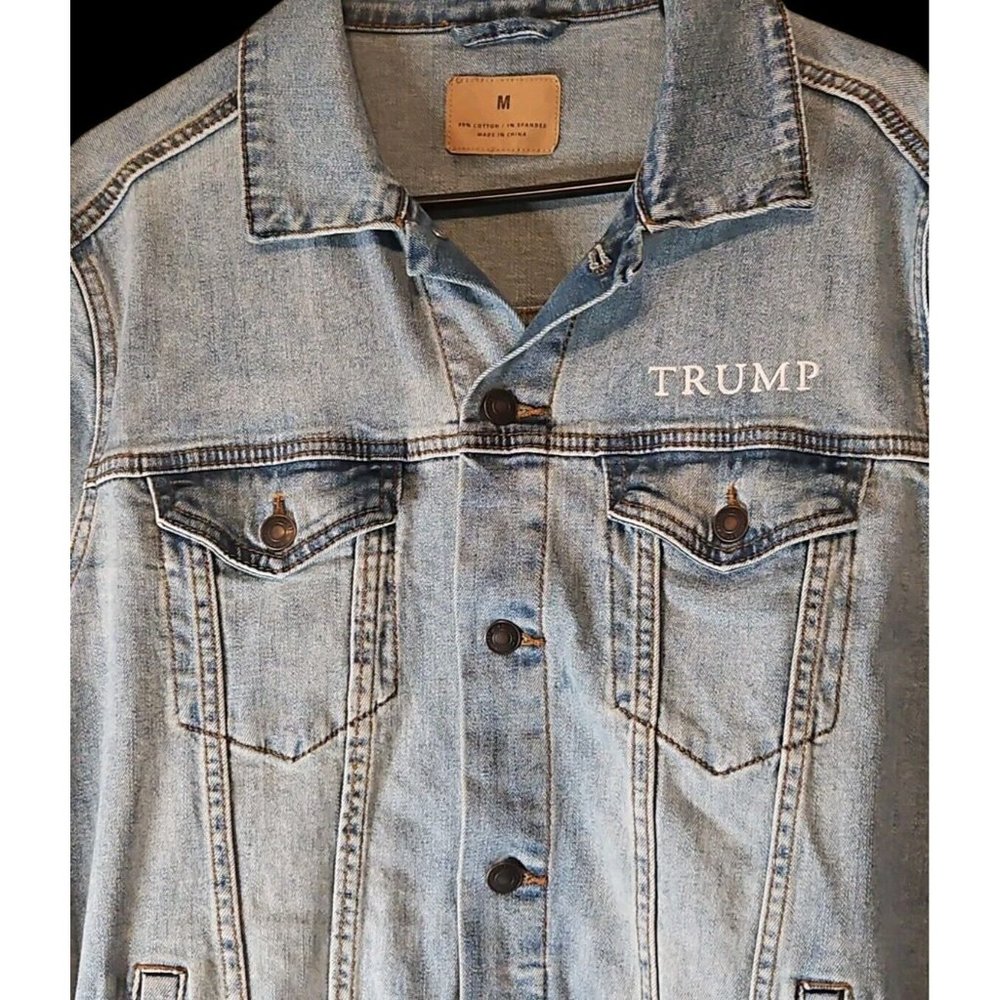 Donald Trump Denim Jacket Mens Medium Trucker Blue Jean